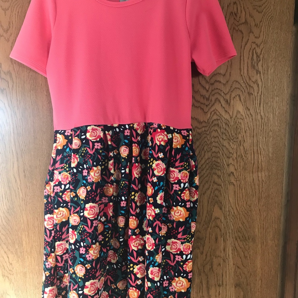Lula Roe floral/orange dress lightly worn